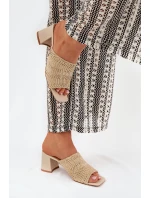 Klapki Damskie Z Plecionką Na Obcasie Beżowe Ciariloria