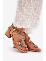 Sandały Damskie Na Słupku Z Kryształkami Artiker 56C1377 Beżowe