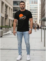 Pánske bavlnené tričko s potlačou auta čierne FashionStreet NX5091R