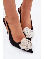 Szpilki Z Ozdobą Eko Zamszowe Czarne Anodera