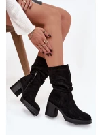 Dámské kotníkové boty s řasením na sloupku Vyhřívané Černé Amoria