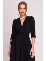 S404 Pletené šaty s opaskom na zaväzovanie - čierne S404 Pletené šaty s opaskom na zaväzovanie - čierne