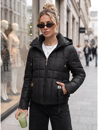 Dámska prešívaná bunda s kapucňou, čierna, FashionStreet TY5857 Dámska prešívaná bunda s kapucňou, čierna, FashionStreet TY5857