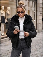 Dámska zimná prešívaná bunda s kožušinou, čierna, FashionStreet TY6007