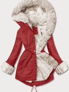 Parka s kožušinovou podšívkou tmavočervená (5M763-6)