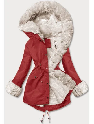 Parka s kožušinovou podšívkou tmavočervená (5M763-6)