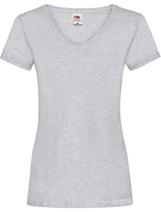 Fruit of the Loom Lady-Fit Valueweight V-Neck T Dámske tričko s výstrihom do V 16.1398 heather grey