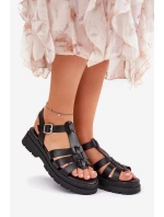 Eko Skórzane Sandały Damskie Na Platformie Czarne Nendales