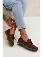 Półbuty Mokasyny Damskie Z Wiązaniem Ciemnozielone Calivra