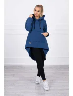 Zateplená mikina s dlhým chrbtom a kapucňou, tmavo modrá