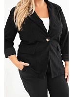 Dámske sako Plus Size z manšestru s klopami a vreckami, čierne Dámske sako Plus Size z manšestru s klopami a vreckami, čierne