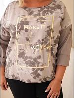 Dámska bavlnená blúzka Plus Size s potlačou a výstrihom do U, farba fango Dámska bavlnená blúzka Plus Size s potlačou a výstrihom do U, farba fango