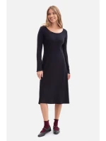 B308 Midi šaty z rebrovaného úpletu - čierne