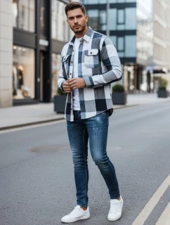 Pánska modrá kockovaná flanelová košeľa FashionStreet DX2676