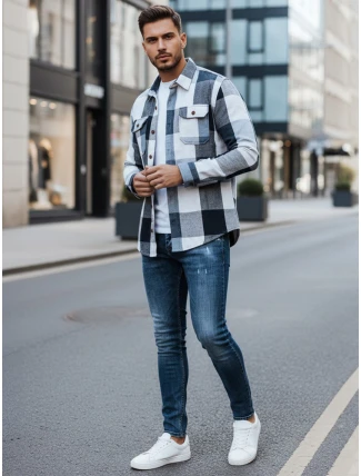 Pánska modrá kockovaná flanelová košeľa FashionStreet DX2676 Pánska modrá kockovaná flanelová košeľa FashionStreet DX2676