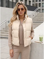 Dámska zateplená vesta bez kapucne, béžová, FashionStreet TY5726 Dámska zateplená vesta bez kapucne, béžová, FashionStreet TY5726