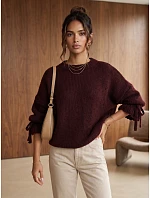 Dámsky oversize sveter v bordovej farbe od FashionStreet MY2569 Dámsky oversize sveter v bordovej farbe od FashionStreet MY2569