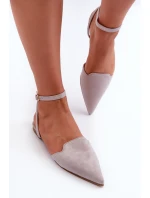 Wiązane Baleriny Eko Zamszowe Z Noskami W Szpic Szare Ellesara