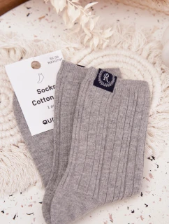 Bavlněné ponožky pruhované dámské světle šedé