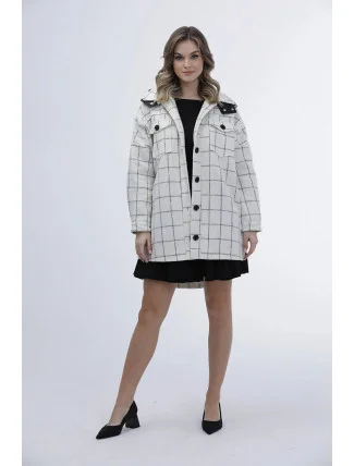 Dámska károvaná košeľová bunda vo farbe ecru (AG3-1813) Dámska károvaná košeľová bunda vo farbe ecru (AG3-1813)