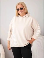 Dámska mikina Plus Size z viskózy s kapucňou a ozdobnými prúžkami, béžová Dámska mikina Plus Size z viskózy s kapucňou a ozdobnými prúžkami, béžová