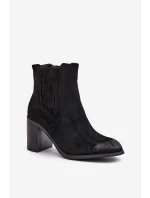 Ocieplane Botki Damskie Na Słupku Eko Zamszowe Czarne Gudra