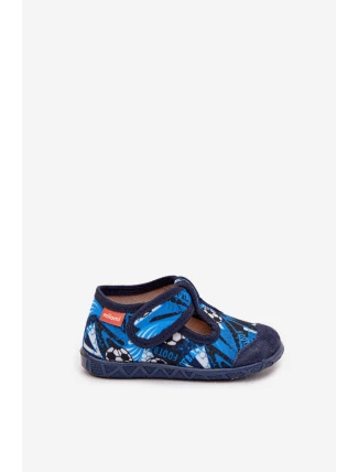Dětské pantofle Milami na suchý zip míčky tmavě modré Jasimrra