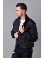 Pánska prešívaná bunda s rebrovanými lemami čierna (58M13083-392) Pánska prešívaná bunda s rebrovanými lemami čierna (58M13083-392)