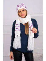 Dámska súprava so šatkou Anika K304 ecru+violet