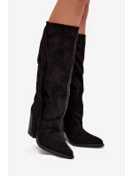 Kozaki Kowbojki Damskie Z Frędzlami Na Słupku Czarne Tivara