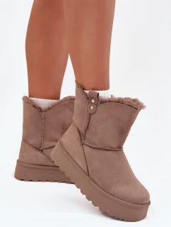 Dámske snehule na platforme s koženými topánkami Dark Beige Evelira