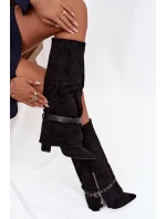 Kozaki Damskie Wsuwane Na Słupku Z Ozdobnym Paskiem Czarne Jolivine