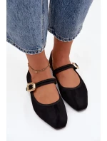 Baleríny s páskem a zlatým sponou Eko semišové Černé Adelora