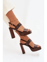 Dámské sandály na podpatku a platformě Ekologická kůže Čokoládové Hanelia