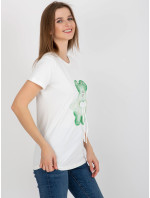 Ecru-zelené bavlnené tričko s 3D aplikáciou