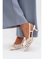 Pletené dámské sandály na podpatku zlaté Selinae