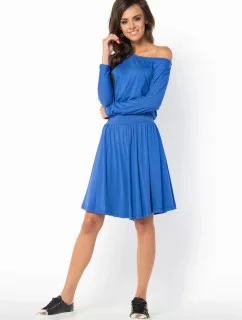 Letné šaty dámske vo voľnom strihu značkovej stredne dlhé modré - Modrá - Makadamové