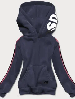 Tmavomodrá športová dámska mikina s lampasmi (26015)