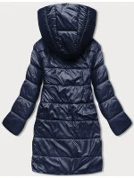 Tmavo modro-béžová preložená obálková dámska bunda s kapucňou (B8040-3046) Tmavo modro-béžová preložená obálková dámska bunda s kapucňou (B8040-3046)