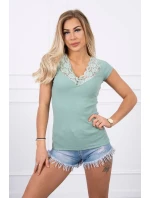 Blúzka so šnurovacím výstrihom tmavo mätová