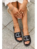 Damskie Płaskie Klapki Z Cekinami S.Barski KV27-052 Czarne