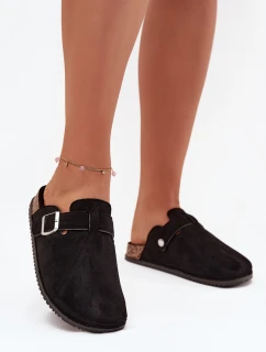 Klapki Chodaki Damskie Na Korkowej Platformie Srebrna Klamra Big Star SS274736 Czarne