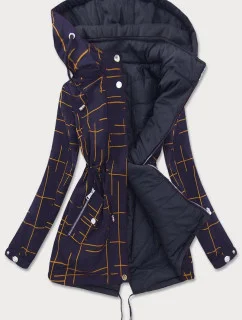 Tmavomodrá a žltá obojstranná dámska bunda typu parka (w656big)