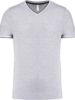 Kariban K 374 Pánske tričko s piké vzorom a výstrihom do V 20.K374 oxford grey/navy/white