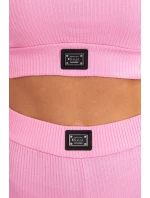 Komplet z bluzką top prążkowany jasny różowy