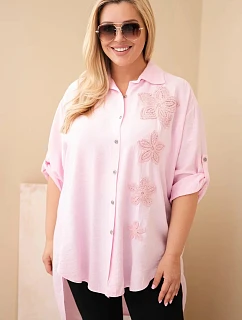 Dámske tričko Plus Size z viskózy s kvetinovou výšivkou candy pink