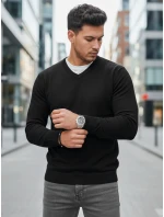Pánsky čierny sveter s golierom FashionStreet WX2314 Pánsky čierny sveter s golierom FashionStreet WX2314