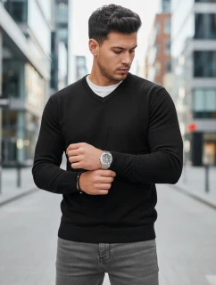 Pánsky čierny sveter s golierom FashionStreet WX2314