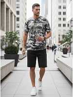 Klasické pánske tričko s kamuflážovým vzorom a potlačou, sivé, FashionStreet NX2001R Klasické pánske tričko s kamuflážovým vzorom a potlačou, sivé, FashionStreet NX2001R