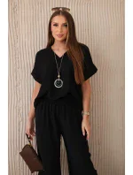 Súprava s náhrdelníkom blúzka + nohavice čierna